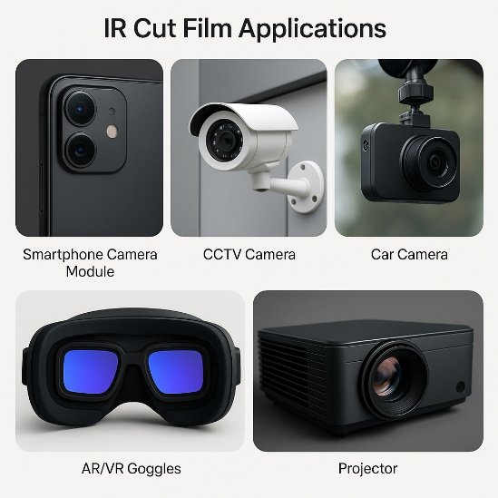 IR Cut Film 적용 분야 - 스마트폰 카메라 모듈, CCTV, 차량용 카메라, AR/VR 고글, 프로젝터