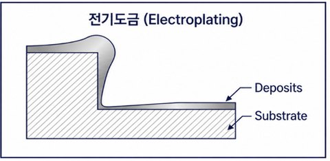 전기도금 단면 모식도 - 모서리·돌출부 과도 석출